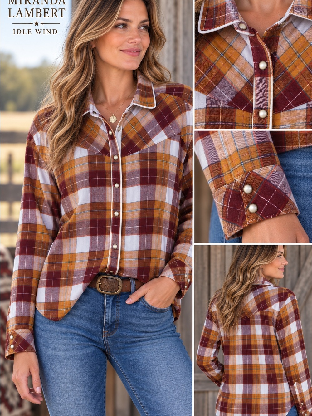 Idyllwind Miranda Lambert Plaid Pearl Snap Western Shirt L Soft Autumn Plaid